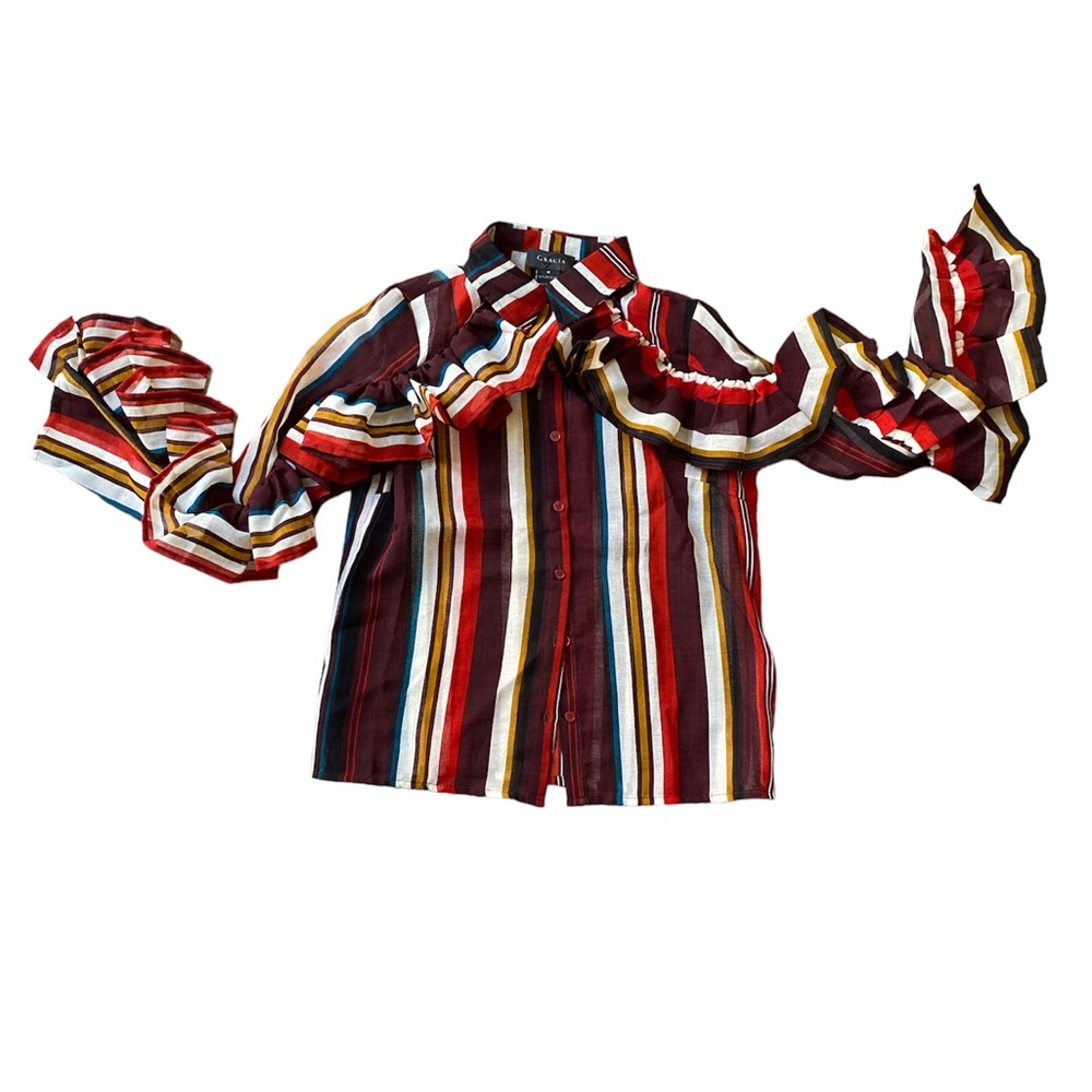 NWT. GRACIA Multi Color Ruffle Top - Picture 3 of 8